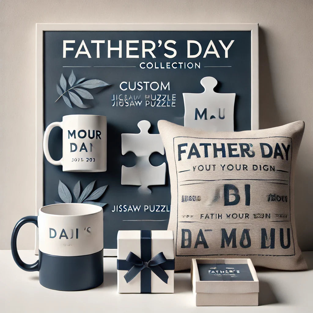 Image with Mug, Cushion, Jigsaw Puzzle, all of which can be customised with a Father's Day Theme
