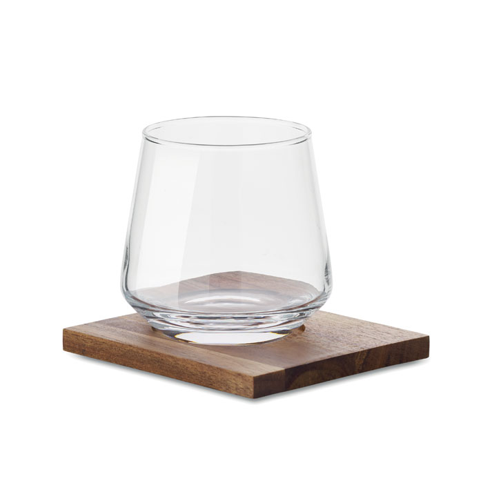 Whisky glass with wooden coaster with your logo