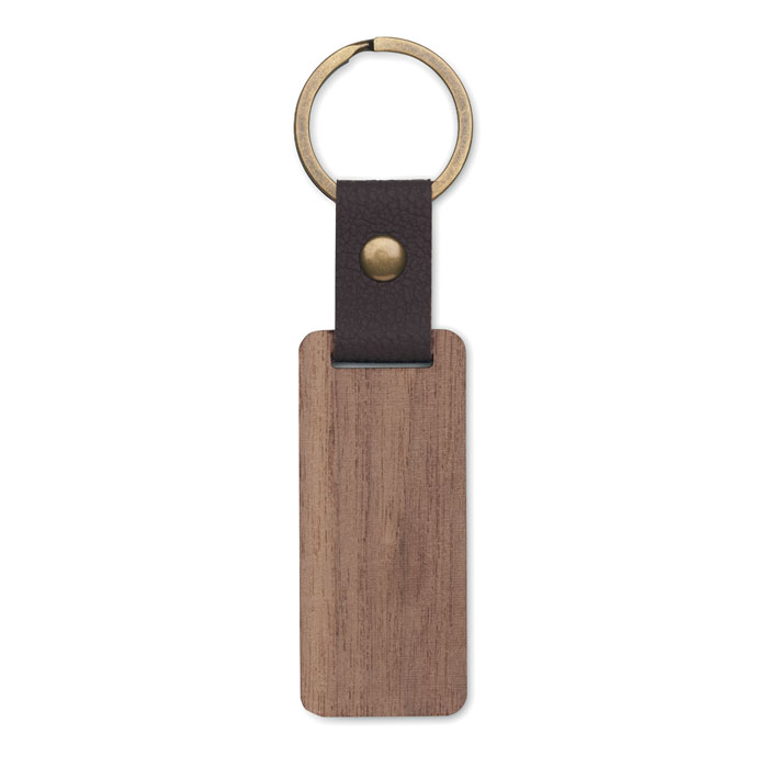 Key ring in walnut and PU with your logo