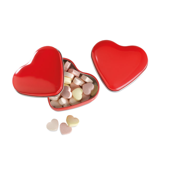 Heart tin box with candies with your logo