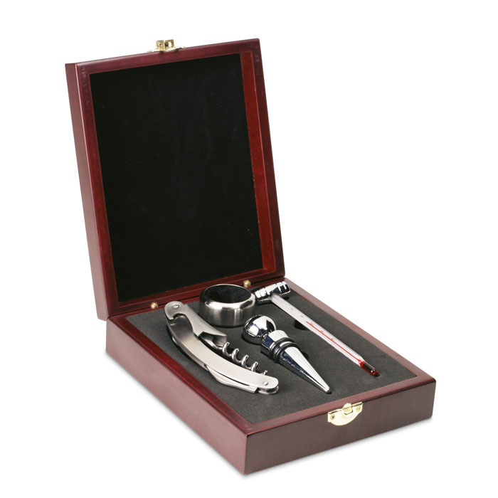 Classic wine set in wooden box with your logo
