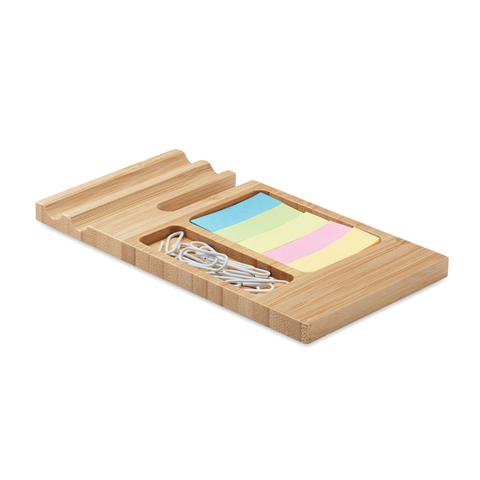 Bamboo desk organiser with phone stand with your logo