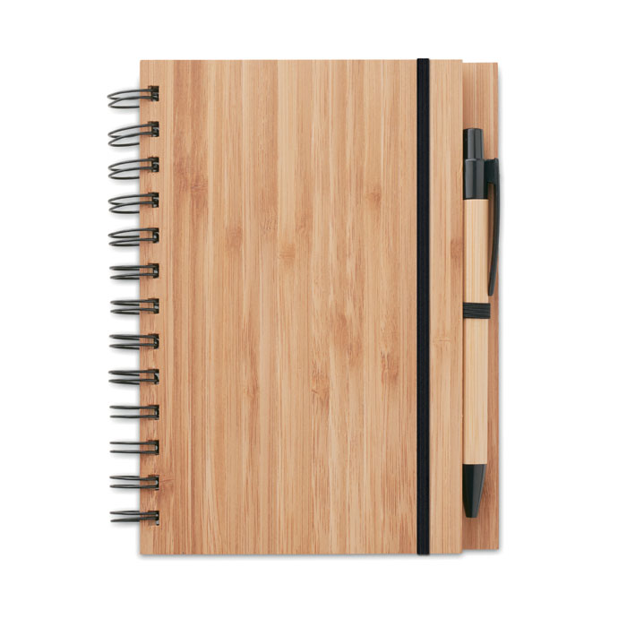 Bamboo notebook with pen, lined with your logo