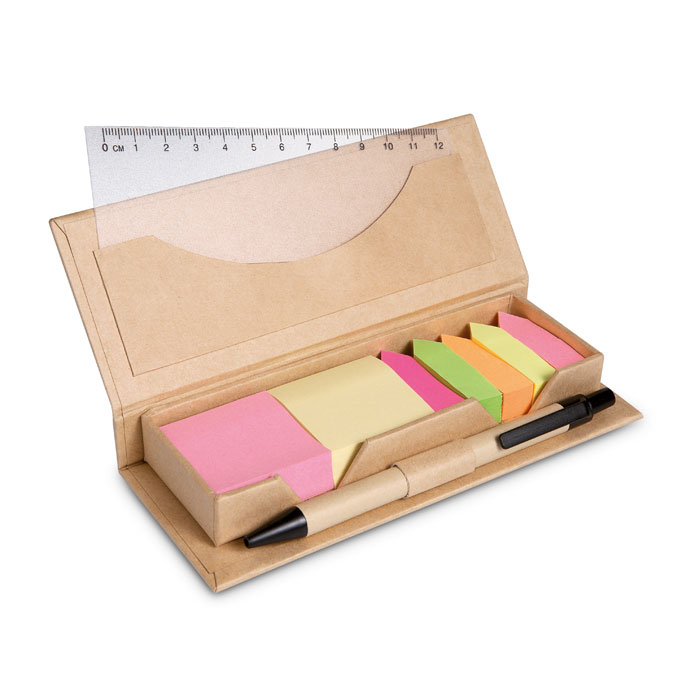 Recycled sticky memo set with pen with your logo