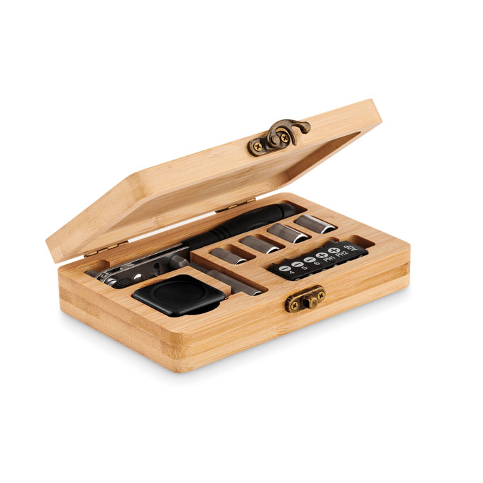 13-piece tool set in bamboo case with your logo