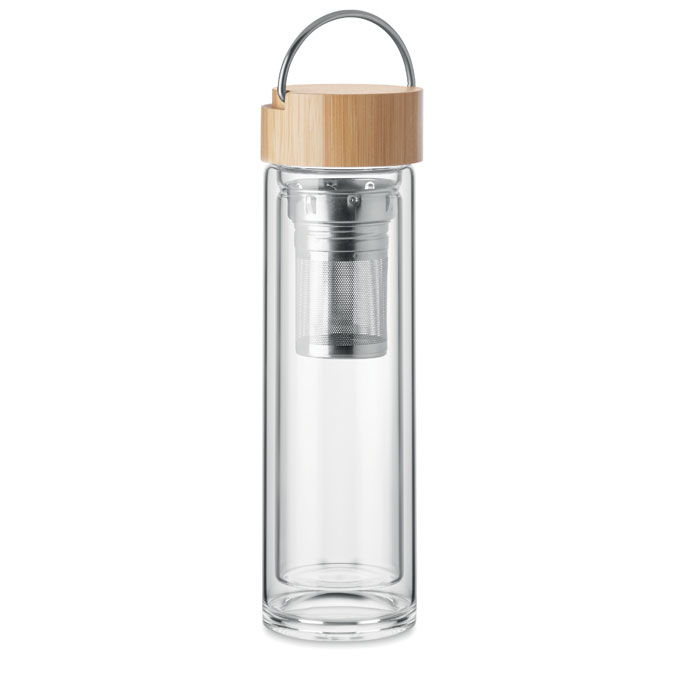 Double wall glass bottle 400 ml with your logo