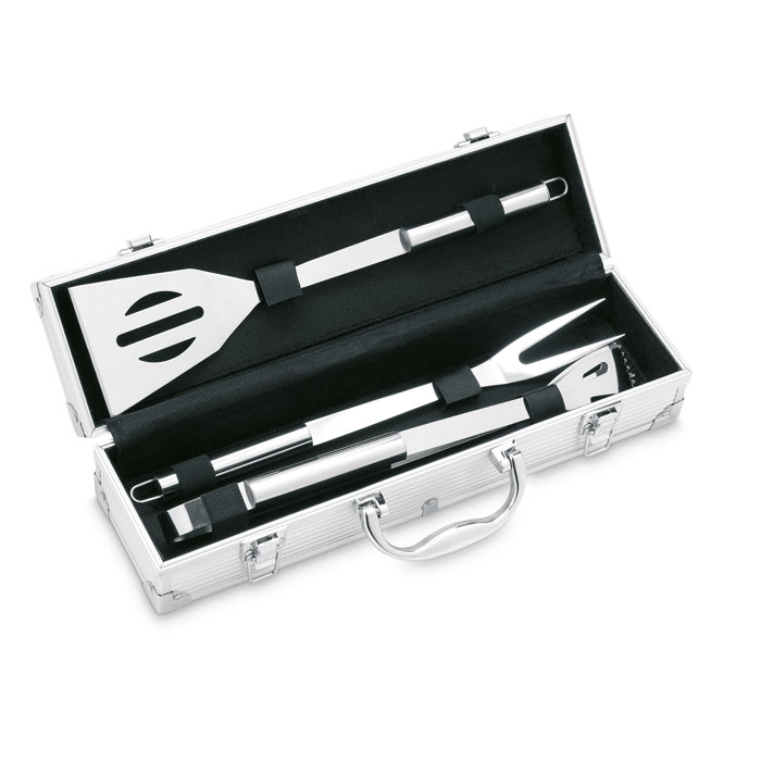 3 BBQ tools in aluminium case with your logo