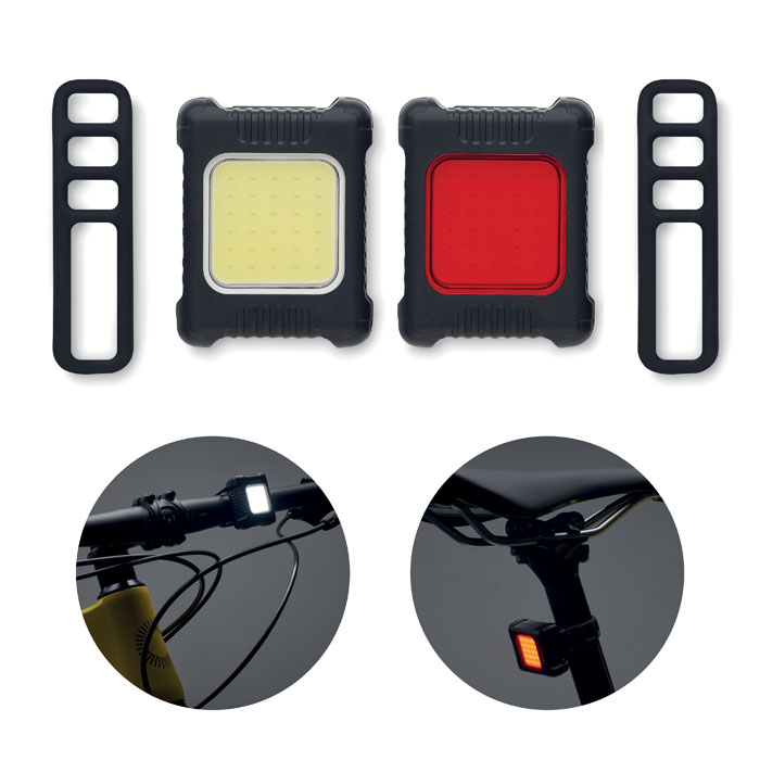 Rechargeable bike light set with your logo