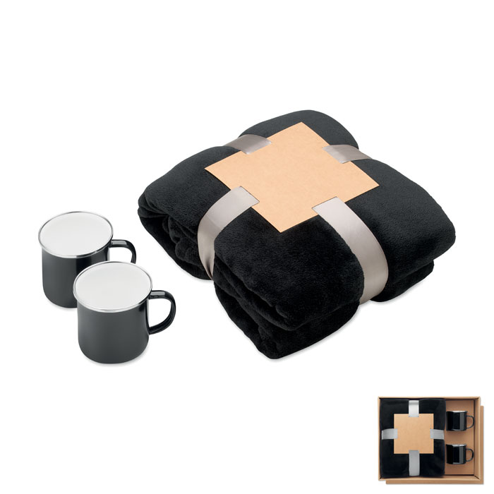 Fleece blanket and 2 mugs set with your logo