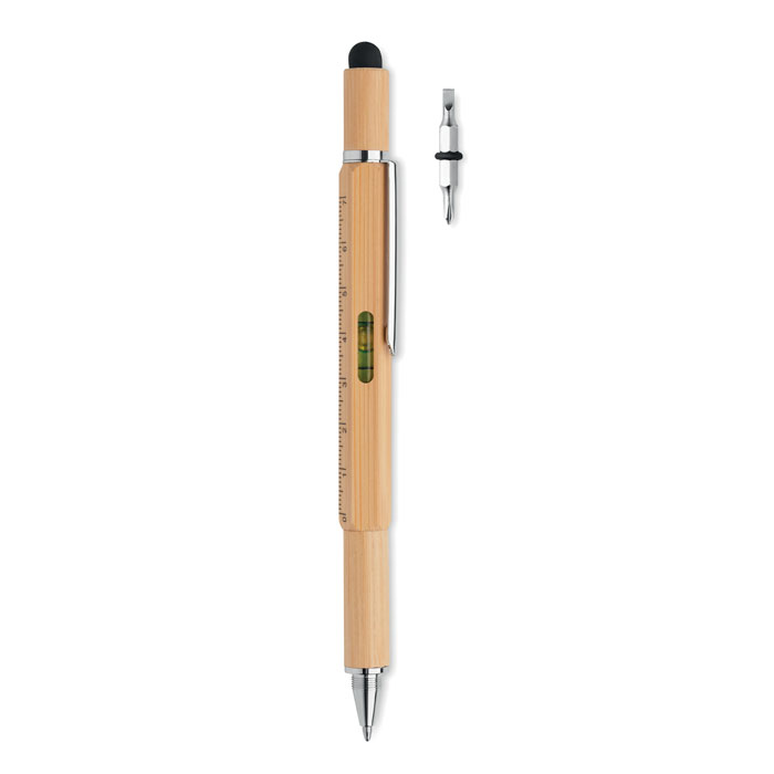Spirit level pen in bamboo with your logo