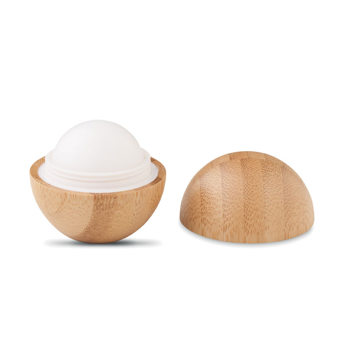 Lip balm in round bamboo case with your logo