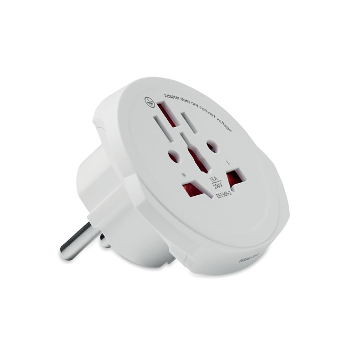 World to Europe 3-pole travel adapter with your logo