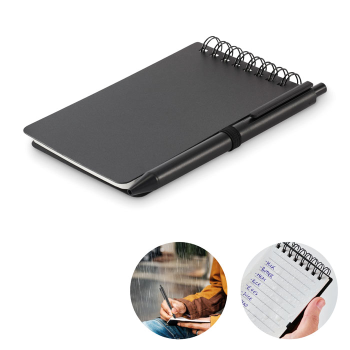 Water-repellent notepad with pen with your logo