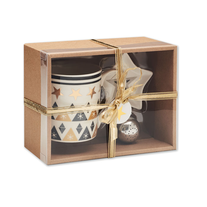 Mug, mini plate and tea filter set with your logo