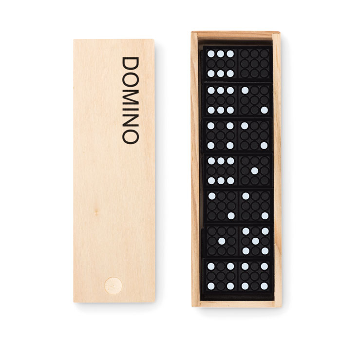 28-piece game set in wooden box with your logo