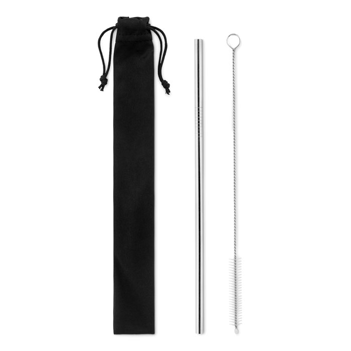 Stainless steel straw and brush in pouch with your logo