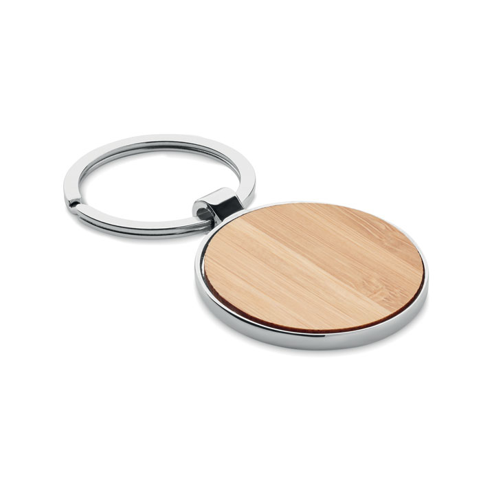 Round key ring metal bamboo with your logo