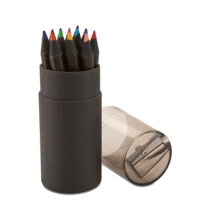 12 colouring pencils in black tube with your logo