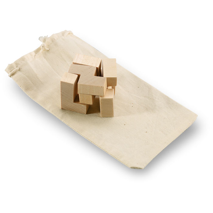 Wooden puzzle in cotton pouch with your logo