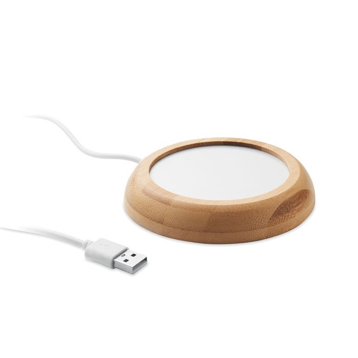 Bamboo mug warmer with USB with your logo