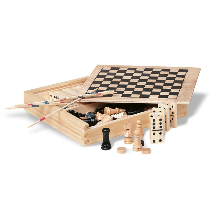 4 games in wooden box with your logo