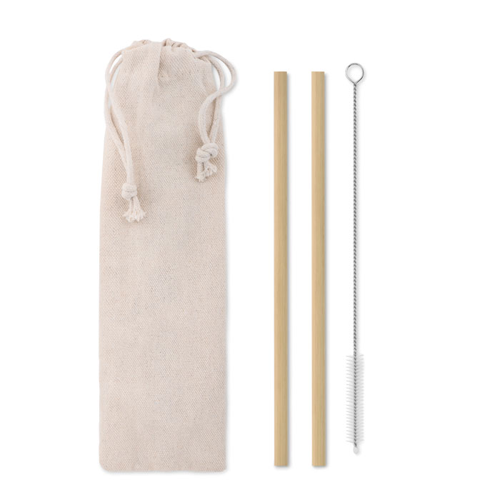 Bamboo straws with brush in pouch with your logo