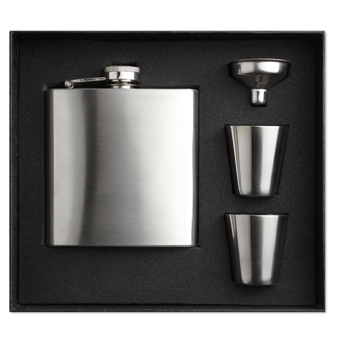 Slim hip flask 175 ml with 2 cups with your logo