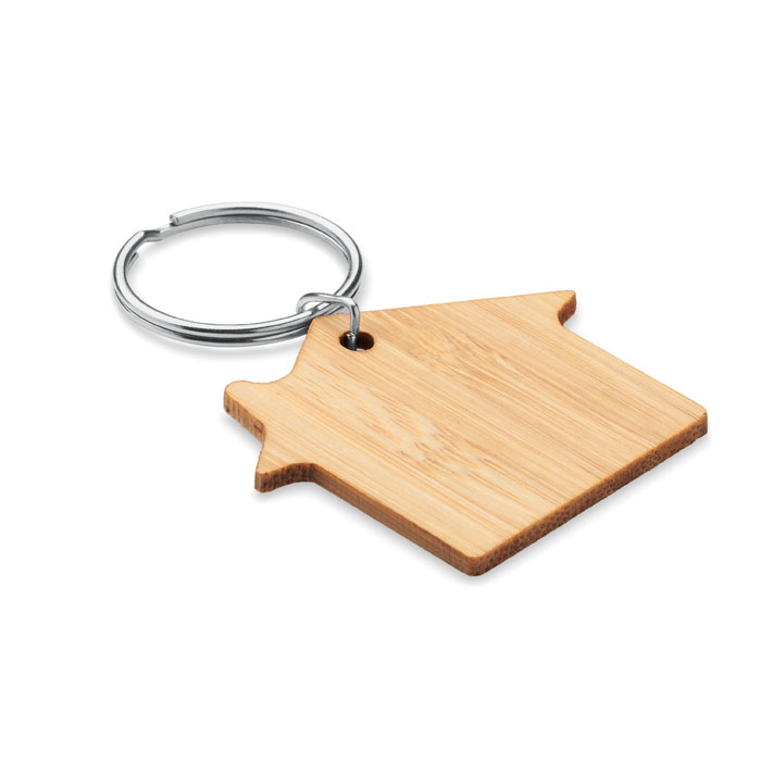 House shaped bamboo key ring with your logo