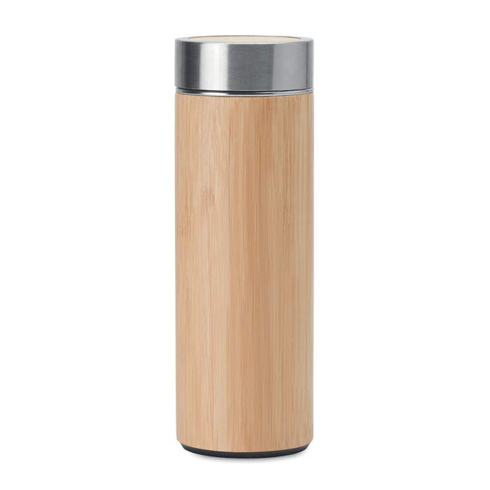 Double wall bamboo flask 400 ml with infuser with your logo