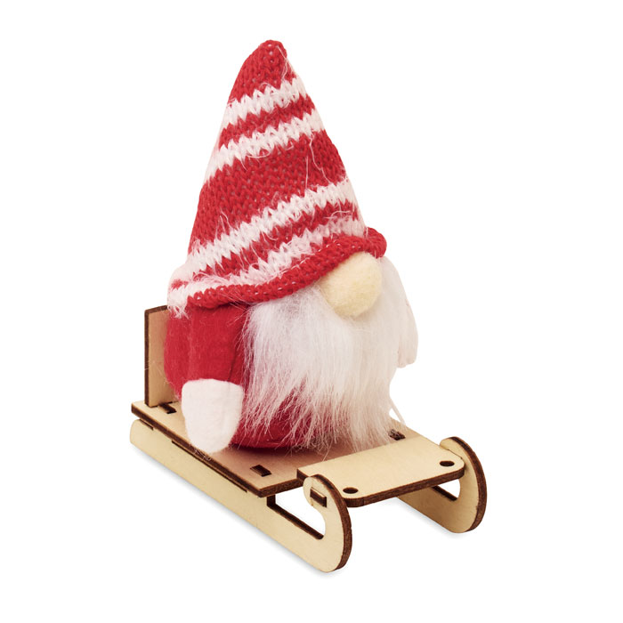 Gnome on wooden sleigh with your logo
