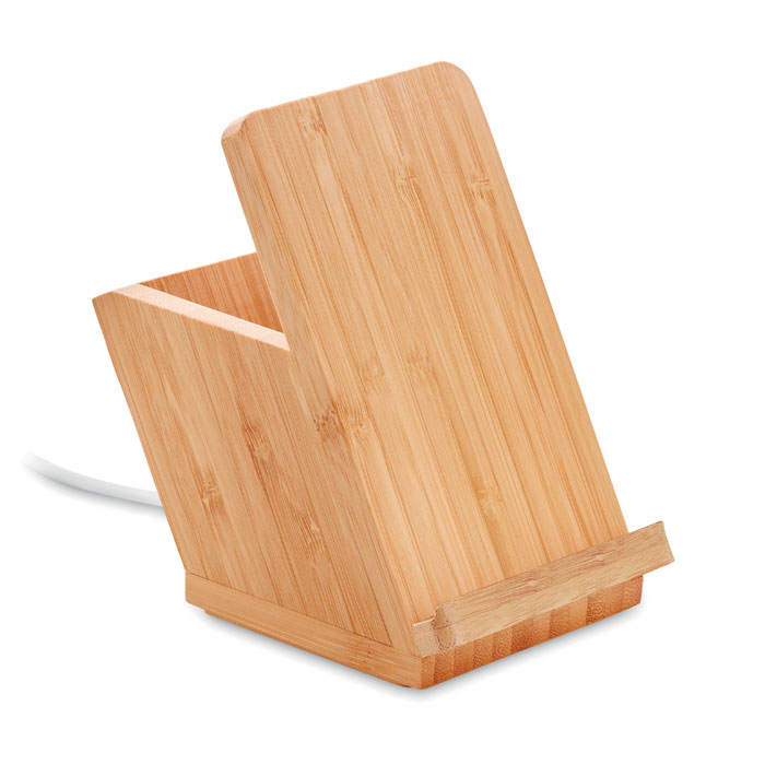 Bamboo wireless charger with pen holder 5W with your logo