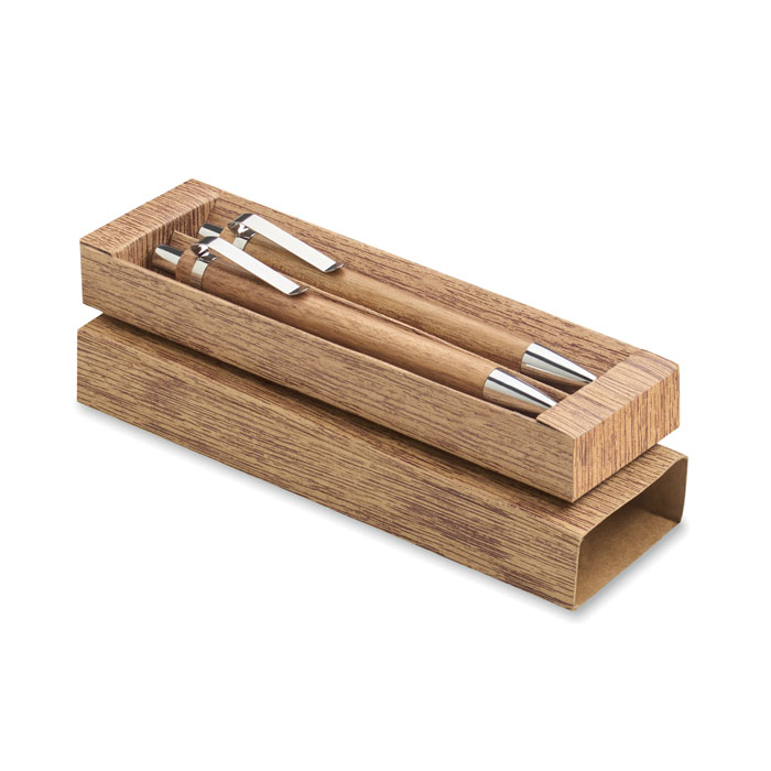Acacia wood pen and pencil set with your logo