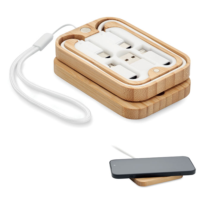 15W wireless charger in bamboo with your logo