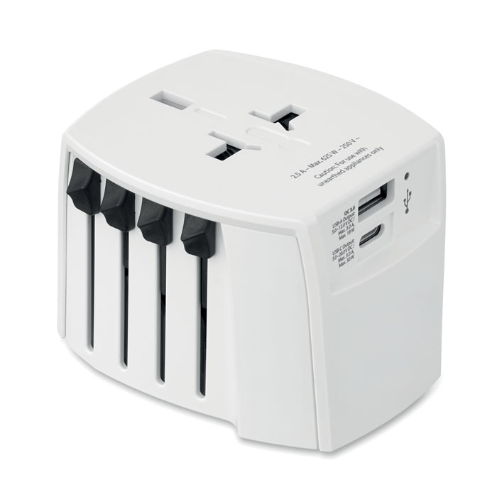 Universal 2-pole travel adapter, USB 30W PD with your logo