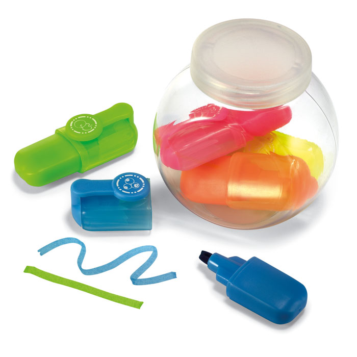 5 highlighters in container with your logo