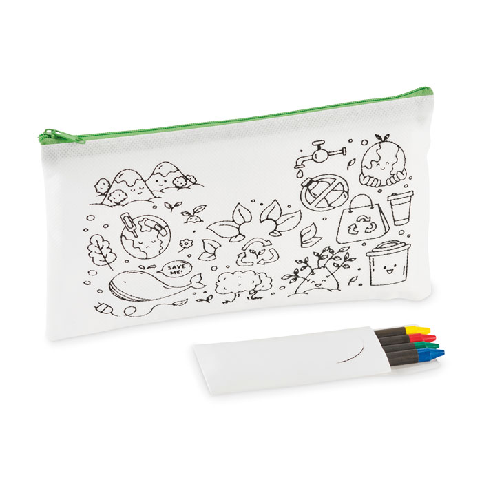 Pencil case with 4 crayons with your logo